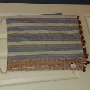 J. Crew Striped Cotton Blanket Throw Pom Pom Tassels
